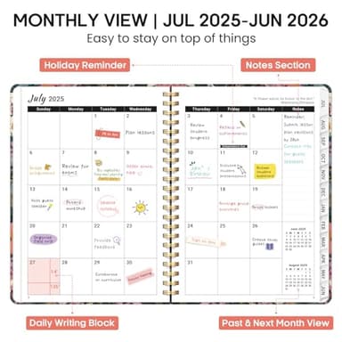 Academic Planner 2025-2026, Weekly and Monthly Calendar Planner Book, July 2025 – June 2026, Hardcover Organizer with Tabs, Perfect for Teachers, Students, Women & Men, A5 (6.4" x 8.5") - Flower - Image 2