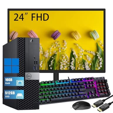 Dell OptiPlex 7050 SFF Desktop PC Computer w/ 24in FHD Monitor, 7050 SFF Computer i5-6500 3.6GHz, 16GB RAM, 512GB SSD, DP Cord, Win11 Pro (Renewed) - Image 1
