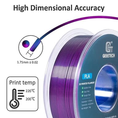 GEEETECH Silk PLA 3D Printer Filament 1.75mm, Silk Tri-Color PLA Filament 1KG(2.2lbs), Dimensional Accuracy +/- 0.02 mm, Multicolor Filament PLA Blue Purple Black - Image 3