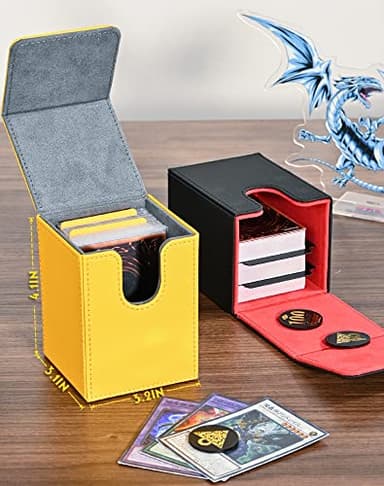 UAONO Card Deck Box for Yugioh MTG, 100+ Deck Case with 2 Dividers, PU Leather Storage Box, Compatible with Collectible Trading Cards (Black & Red, Sky Dragon) - Image 4