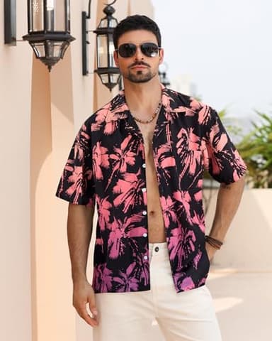 APTRO Men's Hawaiian Shirt Short Sleeve Tropical Vacation Button Down Beach Floral Palm Shirts #094 Palm Black S - Image 2