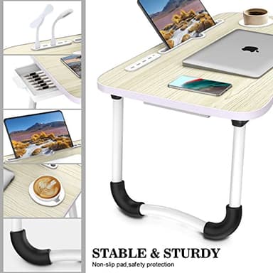 Zapuno Laptop Lap Desk, Foldable Laptop Table Tray with 4 USB Ports Storage Drawer and Cup Holder, Lap Bed Desk Notebook Stand Laptray Portable Standing Table for Bed Couch Floor - Image 4