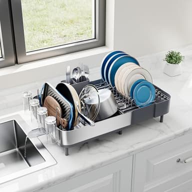 SUNLY Expandable Dish Drying Rack, Versatile Brackets for Pots & Pans, Space Saving Kitchen Drying Rack, Dish Racks for Kitchen Counter, Stainless Steel Dish Drainers with Extendable Spout, Gray - Image 9