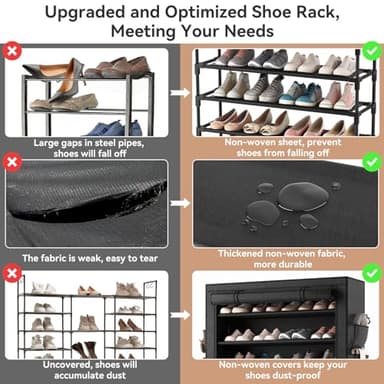 LANTEFUL Shoe Rack with Covers - 10 Tiers Tall Shoe Rack Organizer Large Capacity Shoe Shelf Storage 40 Pairs Space Saving Vertical Shoe Storage Organizer for Closet, Entryway, Dorm, Bedroom - Image 7