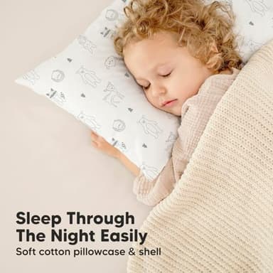 KeaBabies Toddler Pillow with Pillowcase, Jumbo 14X20 - Soft Organic Cotton Toddler Pillows for Sleeping - Machine Washable - Perfect for Travel, Toddler Bed Set (KeaFriends) - Image 7