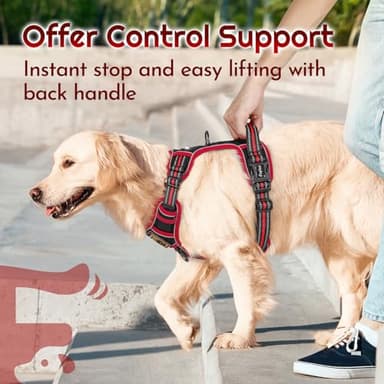 Eagloo Dog Harness for Large Dogs, Easy Wearing with 3 Buckles, Adjustable No Pull Pet Harness with 2 Rings for Walking, No Chock Reflective Soft Padded Vest with Control Handle, Black & Red, L - Image 4