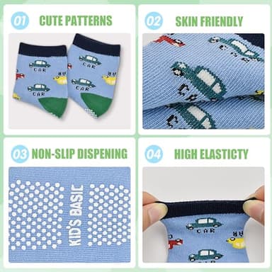 Tphon Non Slip Kids Toddler Socks with Grippers Baby 12 Pairs Anti Skid Socks for Boys Girls for 1-3 Year Children - Image 2