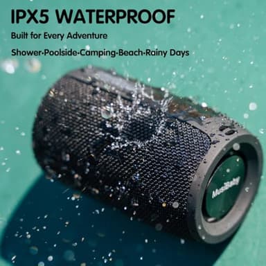 Bluetooth Speaker, MusiBaby Wireless Portable Speaker - Waterproof, Outdoor, Bluetooth 5.0, Dual Pairing, Loud Stereo, Deep Bass, 24H Playtime - Gift Ideas for Home, Party, Travel (BLK) - Image 5