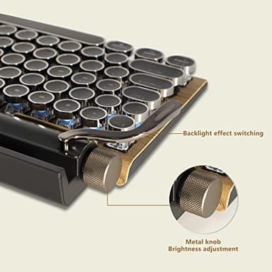 Adventurers Typewriter-Style Retro Mechanical Keyboard LED Backlight 83 Keys Bluetooth 5.0 Blue Axis Wood Color Panel Compatible with iOS/Android/Windows/Vista/Linux/Mac Office/Gaming, 12.8x6.6x1.6in - Image 2