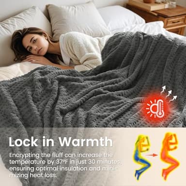 David's Home Ultra Soft Fleece Blanket Queen Size for Bed, Plush Shaggy Fluffy 3D Jacquard Waffle Throw for Couch, Warm Lightweight for Fall Winter,Fuzzy Aesthetic Room Decor,90x90 inches,Dark Grey - Image 9