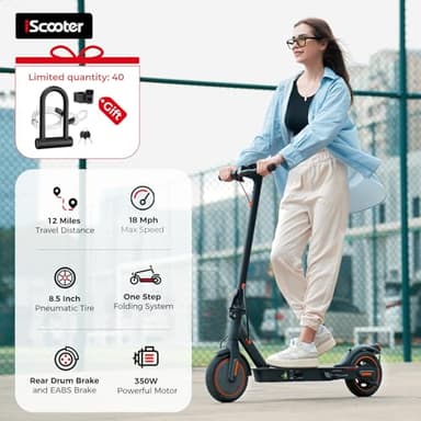 iScooter Electric Scooter, 12 Miles Long Range, 18 Mph Top Speed, Commuting Electric Scooter with Cuise Control, Double Braking Systems Escooter for Adults and Teens - i8 - Image 2