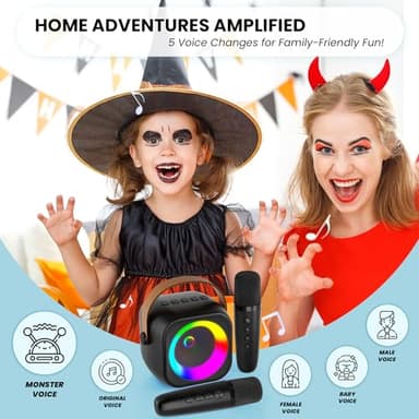 Mini Karaoke Machine, Portable Bluetooth Karaoke Speaker with 2 Wireless Microphones and Party Lights for Kids and Adults, Birthday Gifts for Girls Boys Family Home Party - Image 4