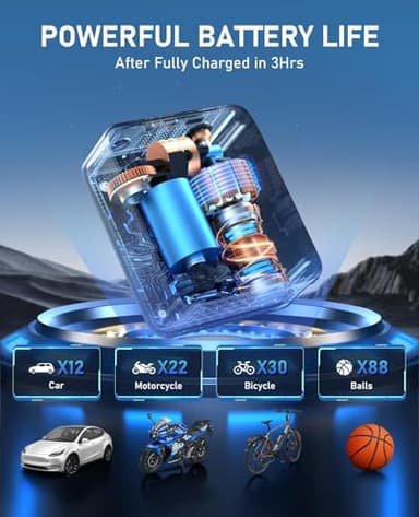 NUSTE Tire Inflator Portable Air Compressor, 150PSI Cordless Air Pump for Car Tires, 3X Faster Battery & 12V DC Dual Power Electric Bike Pump with Pressure Gauge, for Car Bicycle Ball and More - Image 5