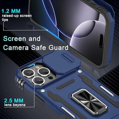 DEERLAMN Case for iPhone 16 Pro Max with Slide Camera Cover+Screen Protector (1 Pack), Rotated Ring Kickstand Military Grade Shockproof Protective Cover-Navy Blue - Image 5
