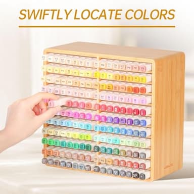 walowalo Marker Organizer Hold 176 Markers Birthday Gifts Bamboo Pen Holder Art Supply Pencil Storage Organizer with 22 Compartments All-in-One Marker Storage for Home Office Desk Classroom - Image 4