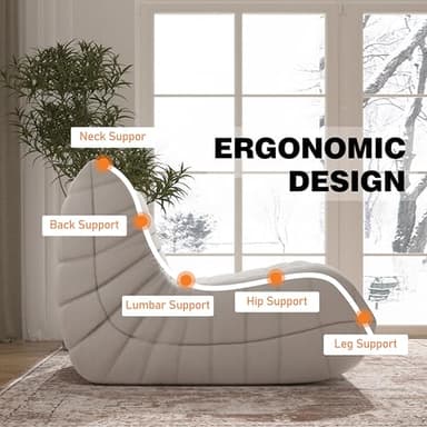 Bean Bag Chair for Adults, Oversized Fireside Chair Comfy Lazy Floor Sofa, Single Seat Sofa Couch Memory Foam Bean Bag Chair for Living Room, Bedroom Apartment Office (Beige) - Image 5