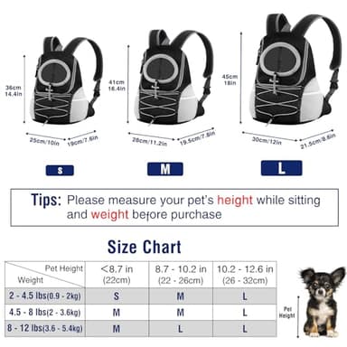 Pawaboo Pet Dog Carrier Backpack, Puppy Dog Travel Front Carrier for Small Medium Dogs Cats, Adjustable Breathable Dog Carrying Backpack with Safety Strips for Hiking, Walking (Black M Up to 10 lbs) - Image 2