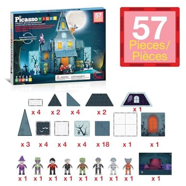 PicassoTiles Haunted House Theme Magnet Tile Building Blocks 8 Action Figures Magnetic Construction Toy Double Sided Printing Education STEM Learning Playset Halloween Adventure Kid Ages 3+ PTQ03 - Image 4