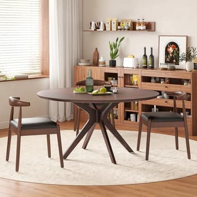 Soohow 47.2" Solid Wood Round Dining Kitchen Table for 4-6 People with Intersecting Pedestal Base - Image 4