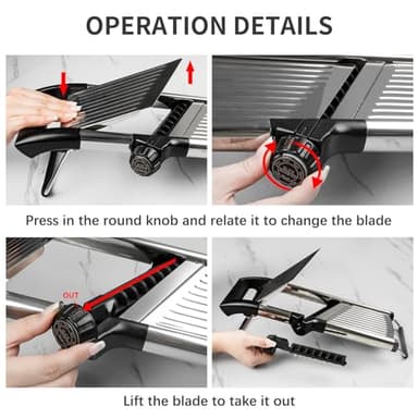 VEKAYA Mandoline Slicer, Mandoline Slicer for Kitchen, Adjustable Mandolin, Stainless Steel Mandoline, Vegetable Slicer, Potato, Onion, Cucumber, Tomato, Veggie Slicer with Cut-Resistant Gloves - Image 4