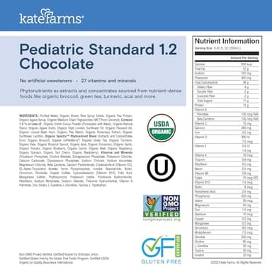 KATE FARMS Organic Pediatric 1.2 High Calorie Chocolate Nutrition Shake, 12g Protein, 27 Vitamins and Minerals, Meal Replacement, 8.45 oz (6 pack) - Image 2
