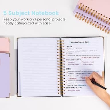 Hardcover Spiral Notebook with Tabs 8"x10" Large Spiral Lined Journals for Women with Dividers 240 Pages College Ruled Composition Notebook 5 Subject Notebook for Work, Back to School, Gifts, Blue - Image 2