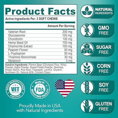 Advanced Calming Chews for Dogs - Hemp Dog Calming Chews - Anxiety Relief with Melatonin - Stress & Separation Anxiety - Sleep Aid + Hip and Joint Supplement Support - Made in USA - 70 Treats - Image 6