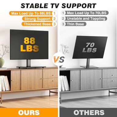 5Rcom Universal Swivel TV Stand for 27-60 inch Curved/Flat Screen TVs, Table Top TV Base Replacement Holds up to 88 lbs, Height Adjustable TV Stand Mount with Tempered Glass Base, MAX VESA 400x400mm - Image 2