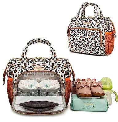FHELAD Small Diaper Backpack, Leopard Print Insulated Diaper Bag, Multiple Pockets Stroller Accessory, Comfortable Handle for Moms, Stylish Pañaleras para Bebe, Perfect Baby Carrier Bag - Image 3