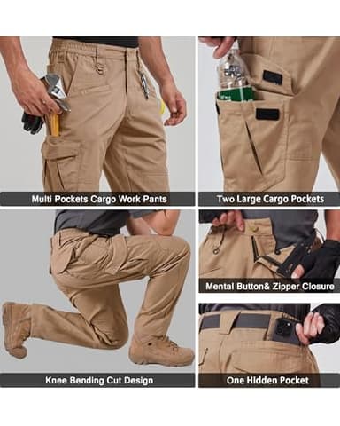 CNBQDD Work Pants for Men Construction Ripstop Cargo Tactical Pants Waterproof Lightweight Hiking Outdoor Pants with Pockets Khaki 44Wx34L - Image 4