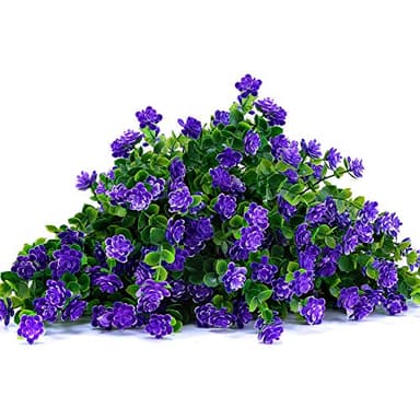 TEMCHY 24 Bundles Outdoor Artificial Fake Flowers No Fade UV Resistant Faux Plastic Plants for Hanging Planter Patio Yard Wedding Indoor Home Kitchen Farmhouse Décor (Purple) - Image 5