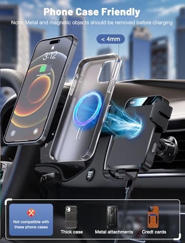 Wireless Car Charger, MOKPR Auto-Clamping Car Mount 15W/10W/7.5W Fast Charging Air Vent Car Phone Mount Compatible with iPhone 15/14/13/13 Pro/12 Pro Max/12 pro/12/11/10 Series, Samsung Galaxy Series - Image 6