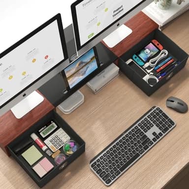 WESTREE Dual Monitor Stand Riser with Two Drawers, Extra Large Storage Monitor Stand for 2 Monitors, Desktop Oraganizer Stand for Computer,Laptop,Screen,Printer,TV - Image 2