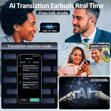 AI Language Translation Earbuds Real Time, IAMJOY Language Translator Earbuds Open Ear Clip-On Design, 163 Language & Accents Two-Way Translator Device with APP for Travel Learning Business, Black - Image 4