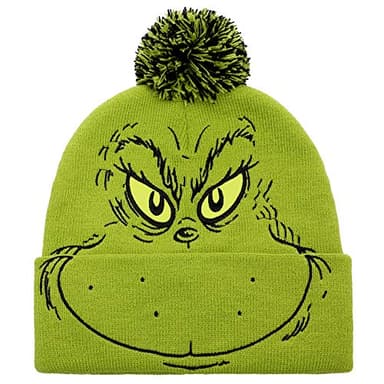 Bioworld The Grinch Big Face Knit Pom Beanie - Image 1
