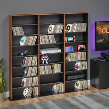 Prepac 3 Column Tall Cabinet Media Storage, Triple Width Wall, Cherry/Black - Image 2