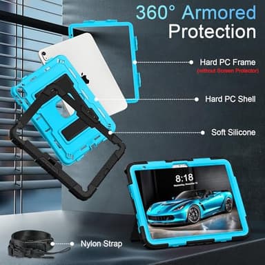 WESOROL CASE for iPad (A16) 11th/10th Generation 11/10.9 Inch 2025/2022 Kids Friendly iPad Case 10th Generation with Pencil Holder,Heavy Duty Shockproof Cover for i Pad 11th/10th Gen,Black Blue - Image 4