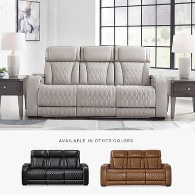 Signature Design by Ashley Boyington Contemporary Leather Match Power Reclining Sofa with USB Charging Ports, LED Lights and Adjustable Headrest, Light Gray - Image 10
