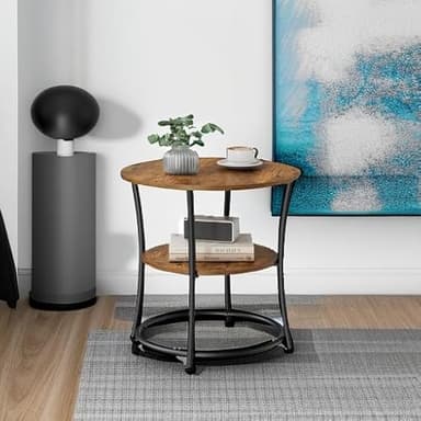 VASAGLE Side Table, 2-Tier Round End Table, Nightstand with Steel Frame for Small Spaces, Living Room, Bedroom, Rustic Brown and Ink Black - Image 6