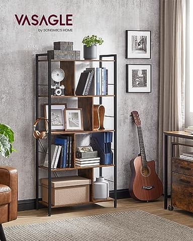 VASAGLE Bookshelf, 5-Tier Bookcase, Storage Shelving Unit, Display Shelf with Open Compartments for Living Room, Home Office, Bedroom, Industrial, Rustic Brown and Black ULBC121B01 - Image 2