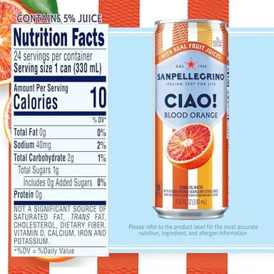 Sanpellegrino CIAO Blood Orange Sparkling Water, Low-Calorie Italian Sparkling Water with Real Fruit Juices, 0g Added Sugar, 24-Pack - Image 6