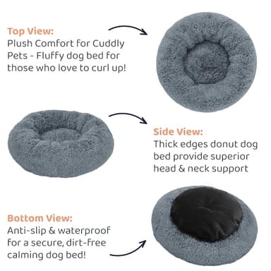 Petloox Donut Dog Bed - Premium Comfort for Anxiety Relief - Fluffy & Calming Design with Ultra-Plush Support | Cozy Round Dog Bed with Super Soft Circle Style (Size M Dark Grey) - Image 3