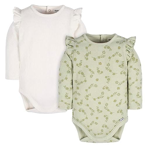 Gerber Baby Girls 2-Pack Long Ruffle Sleeve Onesies, Flower Toss, 3-6 Months - Image 1