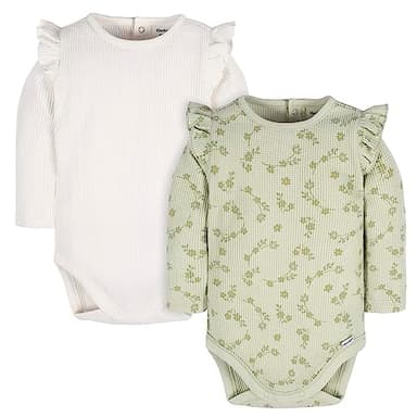 Gerber Baby Girls 2-Pack Long Ruffle Sleeve Onesies, Flower Toss, 3-6 Months - Image 1