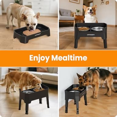 URPOWER 3-in-1 Elevated Dog Bowls - Mess Proof Double Deck 4 Height Adjustable Raised Stand with 2 Stainless Steel Food Bowls & Licking Plate for Small, Medium & Large Dogs - Image 7