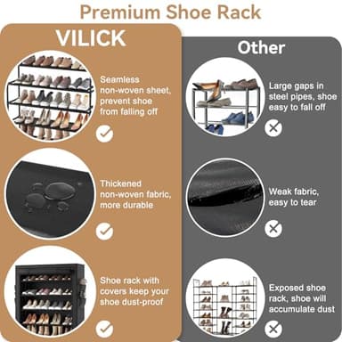 VILICK Shoe Rack with Cover, 5 Tier Shoe Organizer Storage for 20-24 Pair Shoes and Boots Large Shoe Storage Shelf Space Saving Vertical Shoe Rack for Closet, Front Door Entrance, Dorm, Garage - Image 7