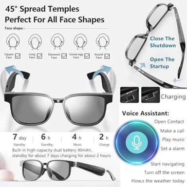 zonbhitech Smart Glasses with Bluetooth Speaker,Open Ear Smart Audio Glasses,UV Protection Glasses for Men & Women 09 (Black) - Image 6