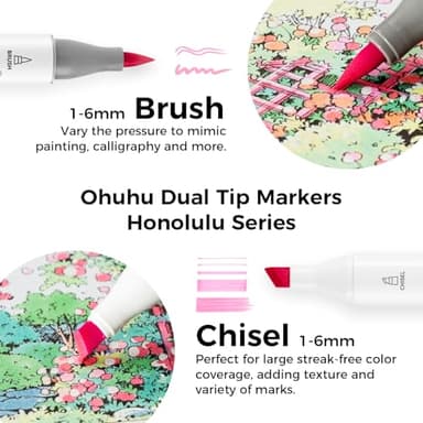 Ohuhu Pastel Markers Brush Tip - 48 Pastel Colors Double Tipped, Marker Set of Honolulu Sweetness for Artist Adults Coloring Sketching Illustration- Brush & Chisel- Alcohol-based Refillable Ink - Image 2