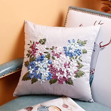 GRANDDECO Spring Throw Pillow Covers with Embroidered Flowery Hydrangea and Leaves Daily Home Decorative,Home Sofa Cushion Case with Zipper, Pack of 2, 18 x 18 inches (18×18 inches, Grey - Image 4