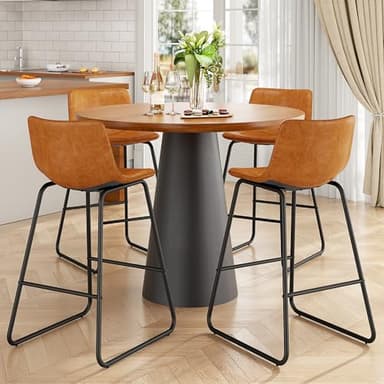REONEY Bar Stools Set of 4, PU Leather Counter Height Bar Stools, 26" Modern Barstools with Metal Legs and Footrest, Urban Armless Dining Chairs with Backrest for Kitchen Island (Brown) - Image 7